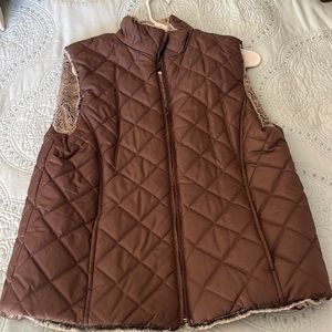 Large Brown vest with faux fur inside. Vest could be worn reversible.